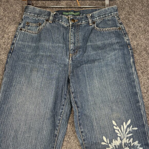 Lauren Jeans Co Ralph Lauren Jeans Womens 6 Bootcut Floral Leg Distressed Knee - Picture 4 of 10